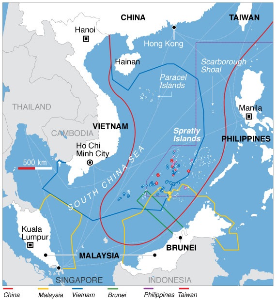 Carte des revendications territoriales en mer de Chine méridionale