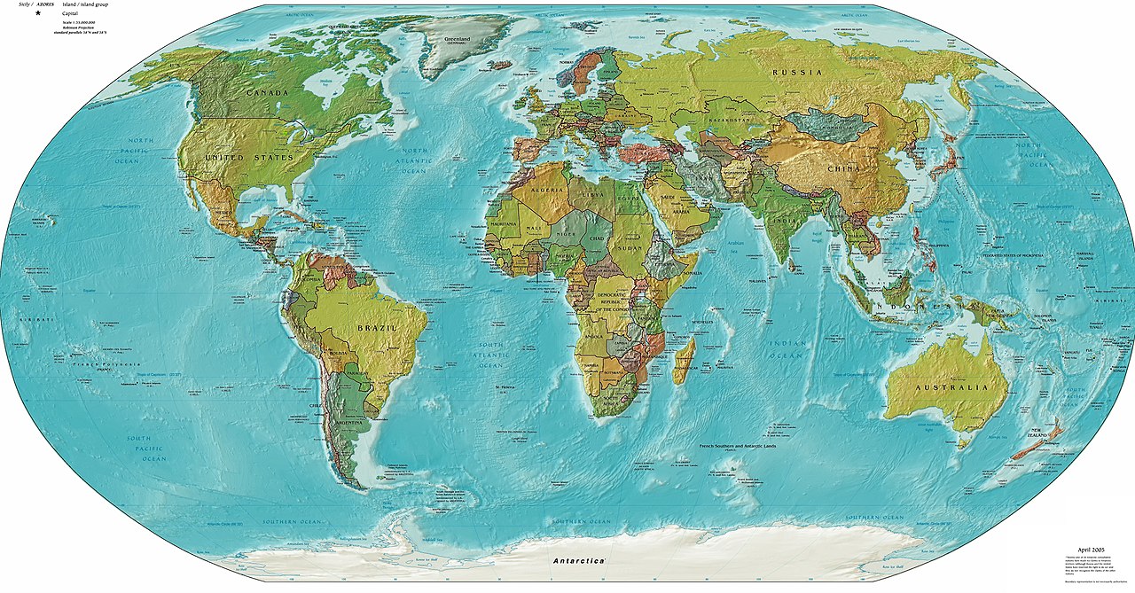 Carte politique du monde avec frontières des États