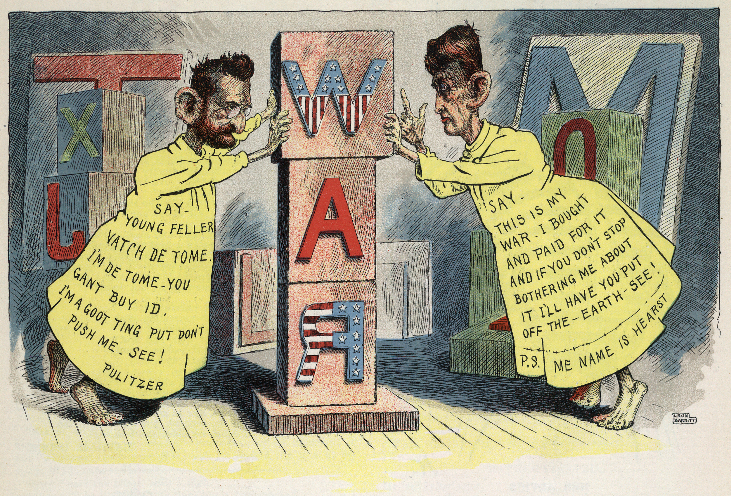 Caricature de Hearst et Pulitzer en 1898 sur la guerre Cuba
